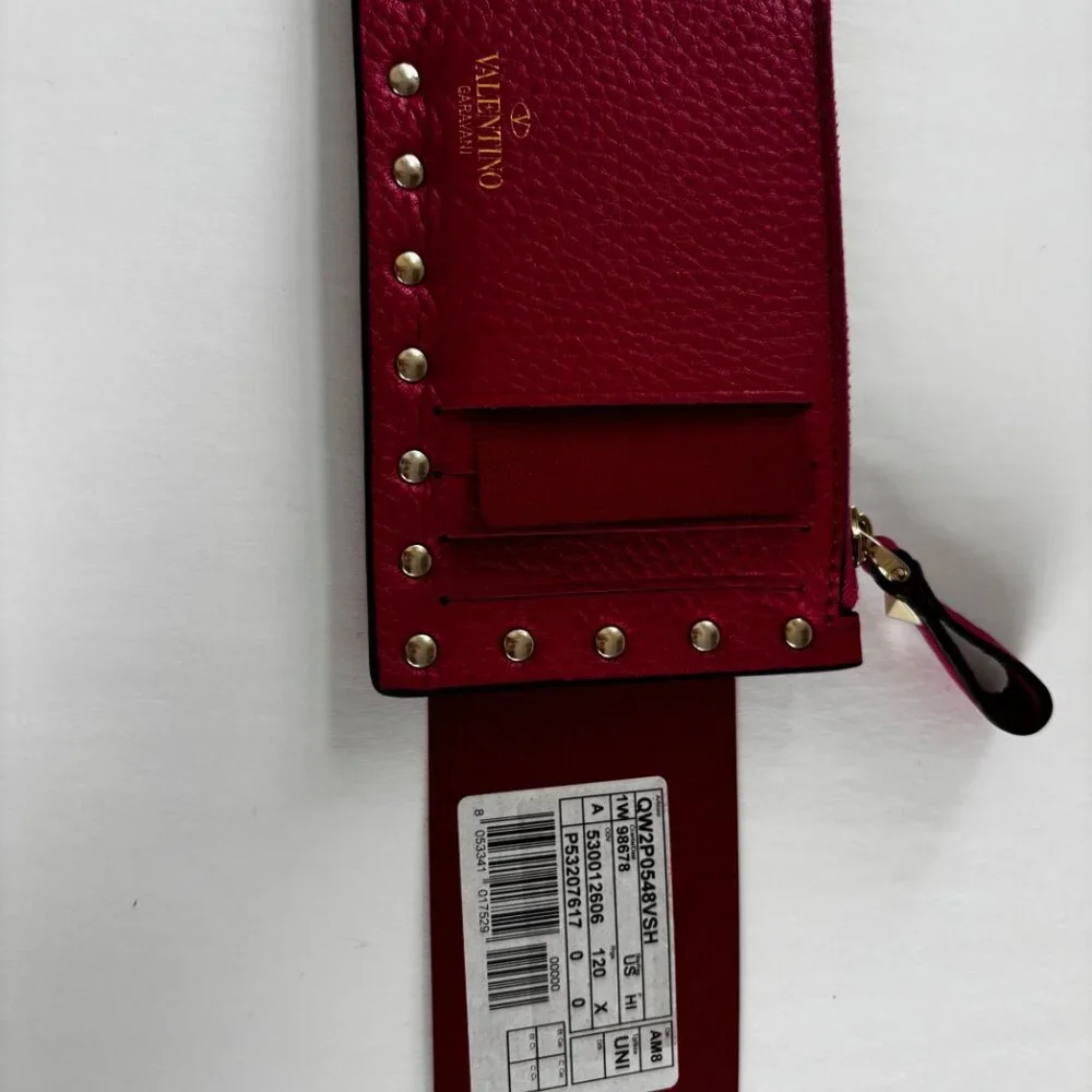 Valentino Rockstud Leather Zip Coin Purse/Card Holder